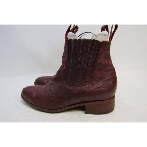 Handmade Womens Size 10.5 Red Leather Full Ostrich Quill Ankle Boots - Picture 1 of 10